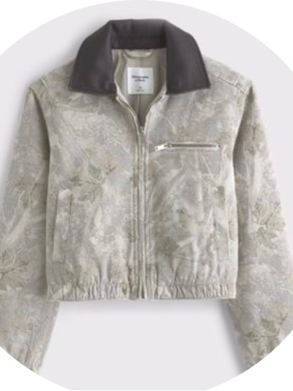 Abercrombie & Fitch Light Gray Floral Cropped Jacket with Dark Collar
